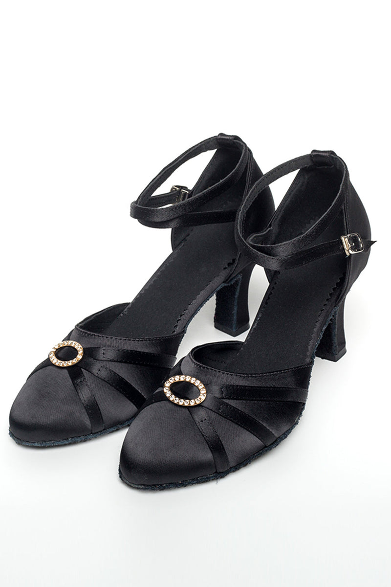 Load image into Gallery viewer, Black High Heel Diamond Buckle Modern Dance Shoes