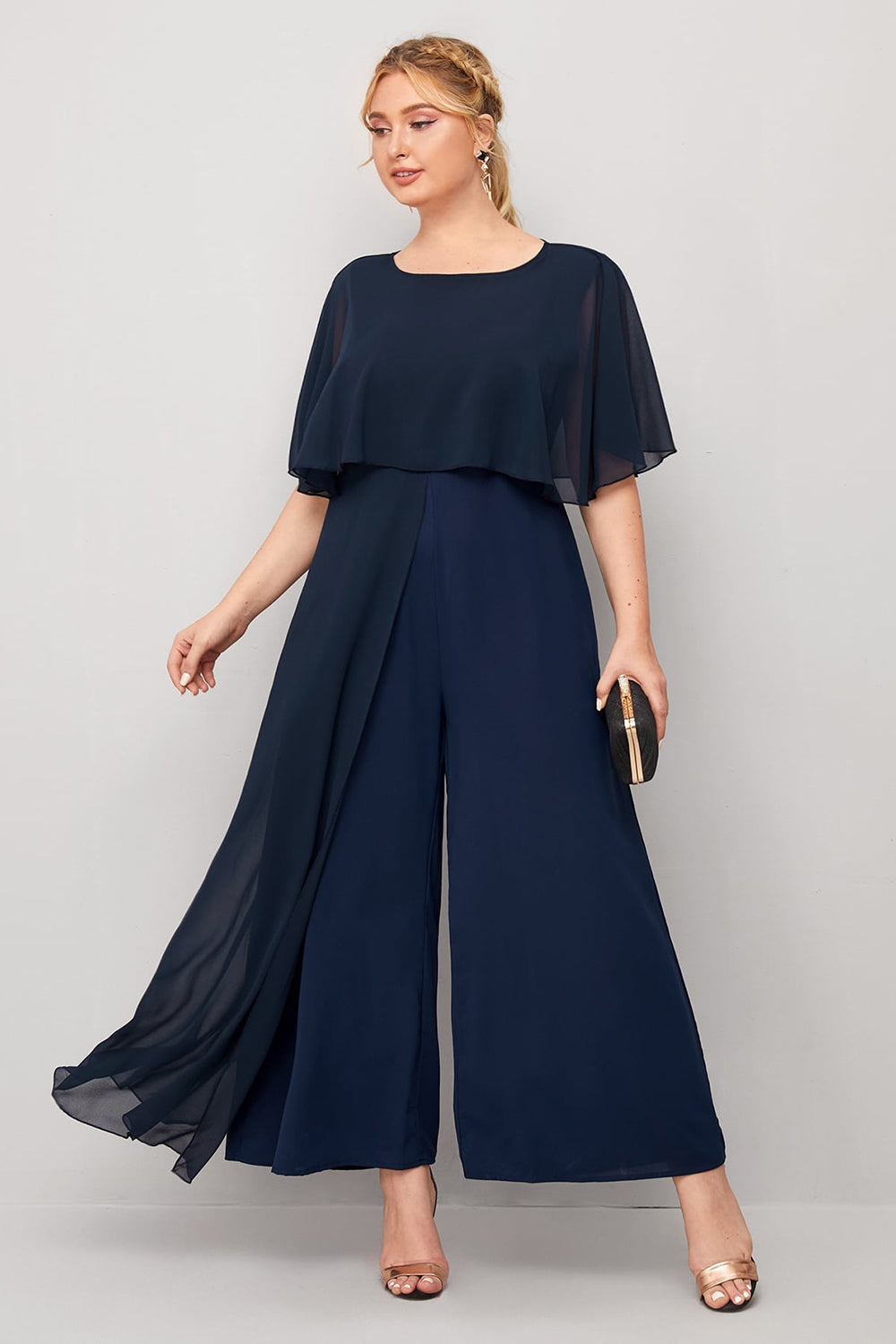 Navy Chiffon Mother of Bride Dress