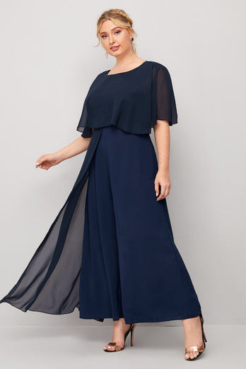 Navy Chiffon Mother of Bride Dress