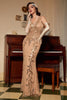 Load image into Gallery viewer, Champagne Sequins Gatsby 1920s Prom Dress