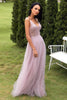 Load image into Gallery viewer, Deep V Neck Sparkly Blush Tulle Sequins Long Prom Dress