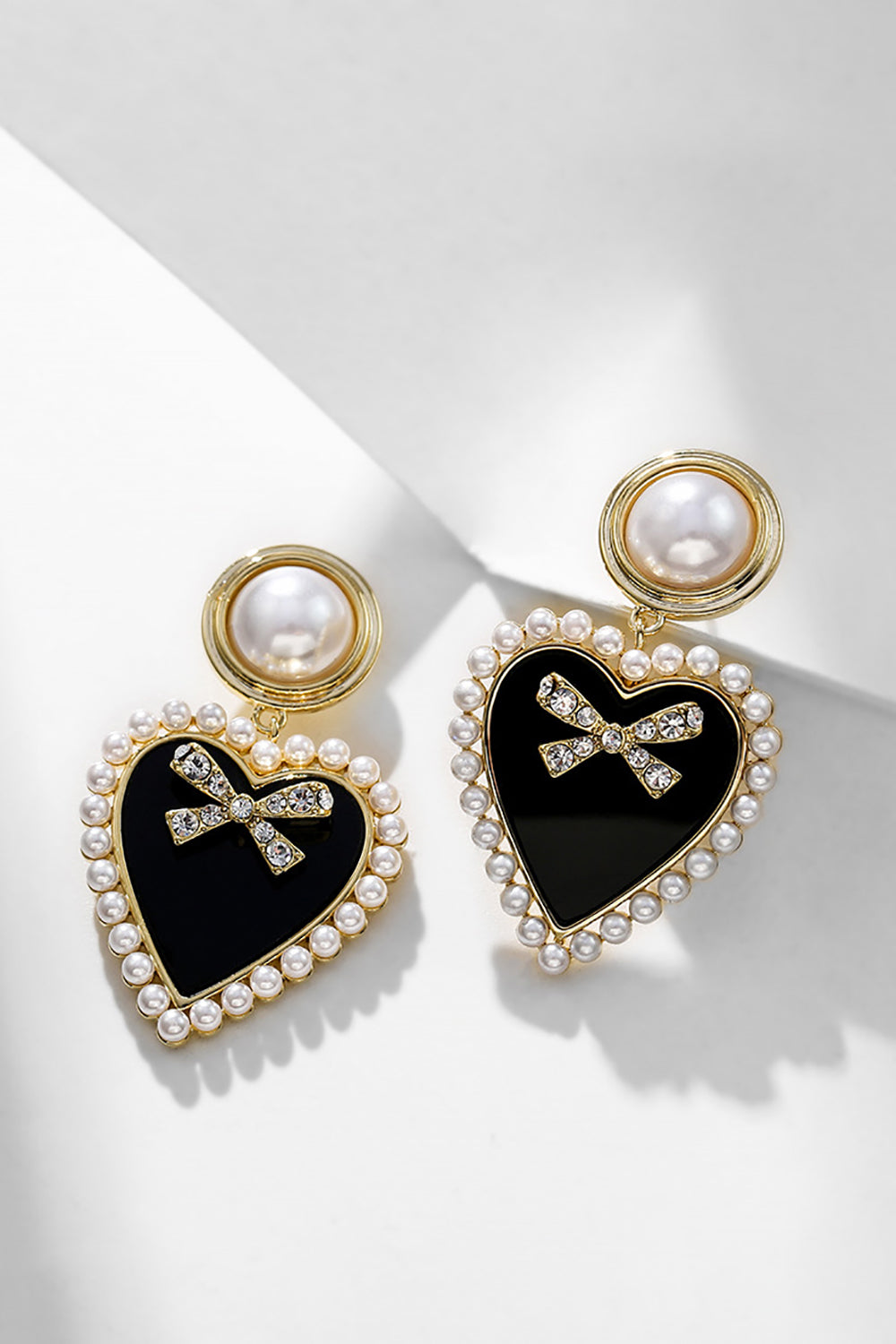 Black Heart Bow Earrings