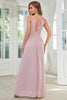 Load image into Gallery viewer, Orange Chiffon Halter Bridesmaid Dress with Slit