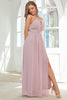 Load image into Gallery viewer, Orange Chiffon Halter Bridesmaid Dress with Slit