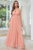 Load image into Gallery viewer, Orange Chiffon Halter Bridesmaid Dress with Slit