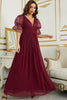 Load image into Gallery viewer, Burgundy Chiffon Bridesmaid Dress with Lace