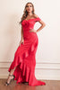 Load image into Gallery viewer, Red Sheath Off The Shoulder Prom Dress With Ruffles