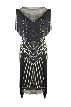 Black Glitter Sequins Flapper Dress with Fringes