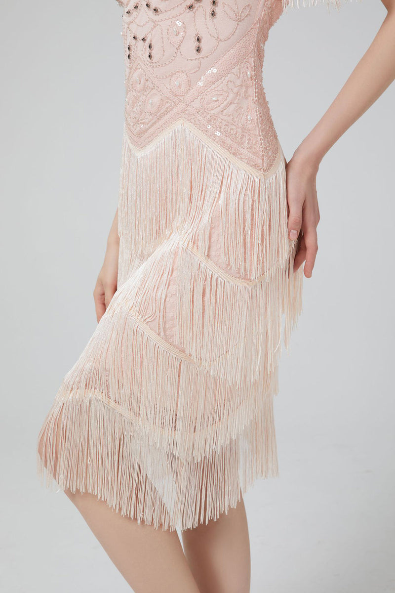 Load image into Gallery viewer, Blush Sequins 1920s Dress with Fringes