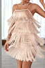 Load image into Gallery viewer, Blush Spaghetti Straps Short Cocktail Party Dress with Fringes