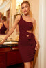 Load image into Gallery viewer, Pink One Shoulder Cut Out Bodycon Party Dress