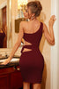 Load image into Gallery viewer, Pink One Shoulder Cut Out Bodycon Party Dress