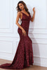 Load image into Gallery viewer, Mermaid Burgundy Sequins Prom Dress with Slit