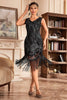 Load image into Gallery viewer, Black Golden Braided Sequin Fringed 1920s Flapper Dress