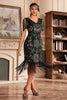 Load image into Gallery viewer, Dark Green V Neck Fringe 1920s Gatsby Dress With Sequins