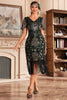 Load image into Gallery viewer, Dark Green V Neck Fringe 1920s Gatsby Dress With Sequins