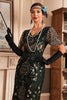 Load image into Gallery viewer, Dark Green V Neck Fringe 1920s Gatsby Dress With Sequins