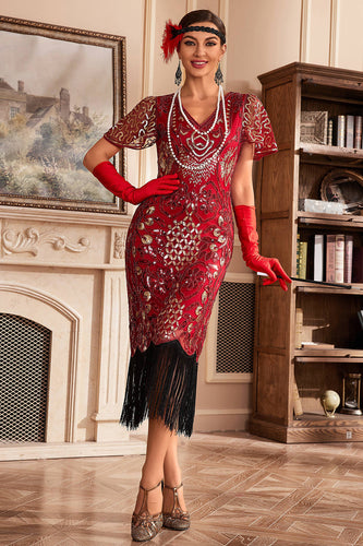 Red fringe best sale flapper dress