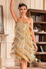 Load image into Gallery viewer, Grey Spaghetti Straps Fringed Roaring 20s Great Gatsby Dress