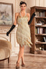 Load image into Gallery viewer, Grey Spaghetti Straps Fringed Roaring 20s Great Gatsby Dress