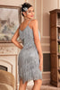 Load image into Gallery viewer, Grey Spaghetti Straps Fringed Roaring 20s Great Gatsby Dress