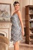 Load image into Gallery viewer, Grey Spaghetti Straps Fringed Roaring 20s Great Gatsby Dress