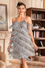 Load image into Gallery viewer, Grey Spaghetti Straps Fringed Roaring 20s Great Gatsby Dress