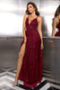 Load image into Gallery viewer, Burgundy Spaghetti Straps Open Back Prom Dress With Slit