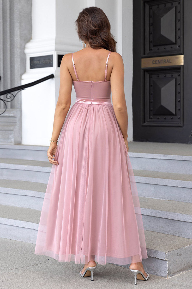 Load image into Gallery viewer, Black Spaghetti Straps A Line Tulle Open Back Long Prom Dress