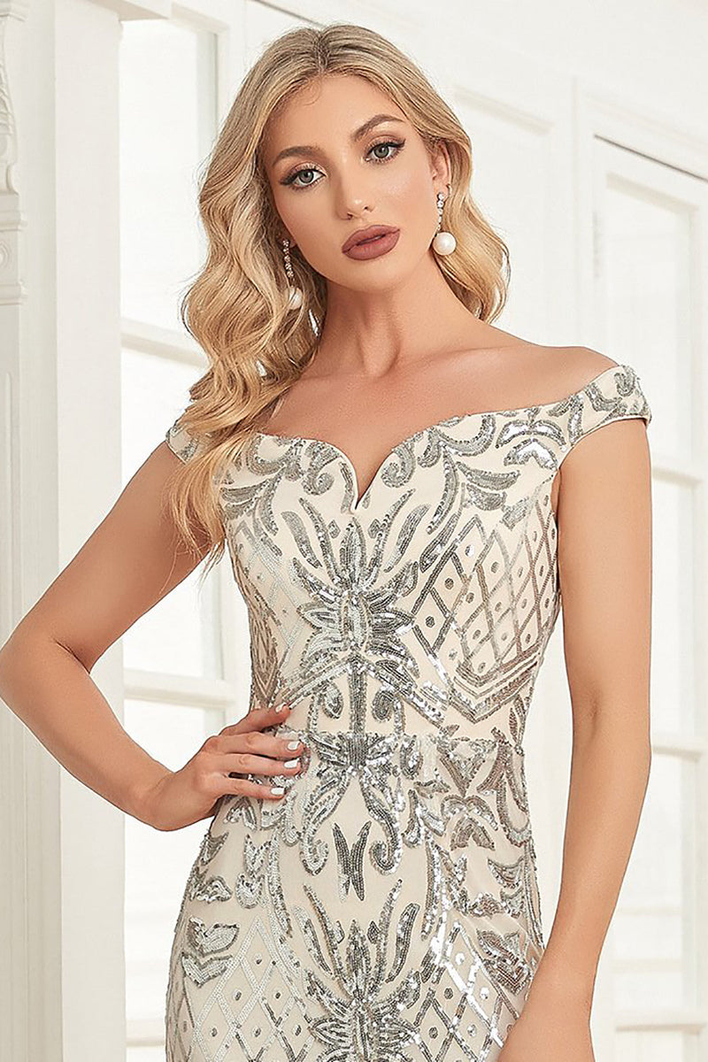 Load image into Gallery viewer, Off the Shoulder Mermaid Sparkly Sequin Prom Dress