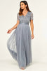 Load image into Gallery viewer, Sparkly V-Neck Grey Formal Dress with Short Sleeves