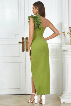 Green One Shoulder Bodycon Long Prom Dress