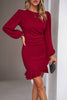 Load image into Gallery viewer, Black Ruched Long Sleeve Short Party Dress With Ruffles