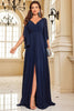 Load image into Gallery viewer, Navy Bat Sleeves Chiffon Formal Dress with Slit