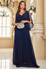 Load image into Gallery viewer, Navy Bat Sleeves Chiffon Formal Dress with Slit