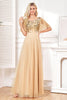 Load image into Gallery viewer, Bat Sleeves A Line Tulle Champagne Formal Dress with Sequins