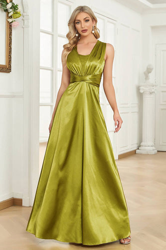 Satin Green Halter Formal Dress with Pleated