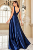 Load image into Gallery viewer, Navy Satin A-Line Formal Dress with Sequins