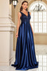 Load image into Gallery viewer, Navy Satin A-Line Formal Dress with Sequins