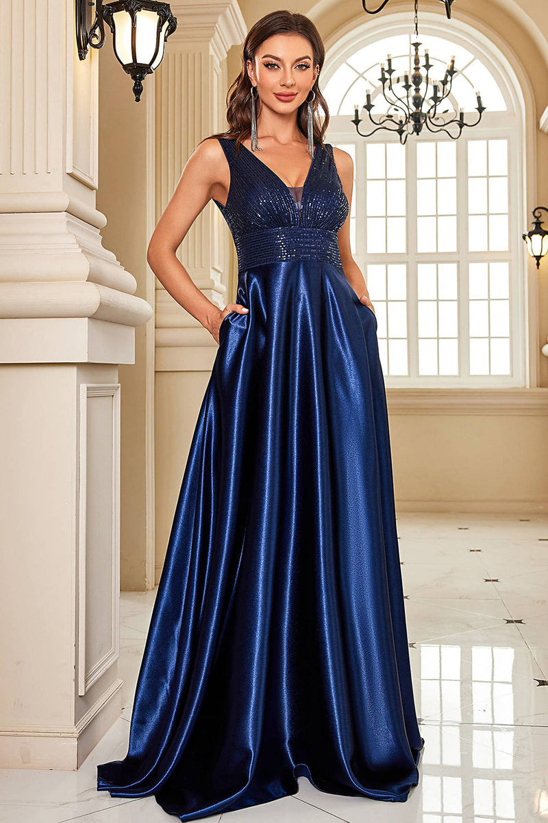 Navy satin hot sale gown