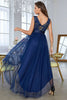 Load image into Gallery viewer, Dark Blue Asymmetrical A-Line V-Neck Prom Dress With Sleeveless