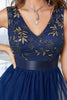 Load image into Gallery viewer, Dark Blue Asymmetrical A-Line V-Neck Prom Dress With Sleeveless