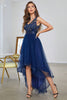 Load image into Gallery viewer, Dark Blue Asymmetrical A-Line V-Neck Prom Dress With Sleeveless