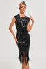 Load image into Gallery viewer, Sparkly Black Beaded Fringed 1920s Gatsby Dress