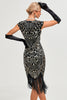 Load image into Gallery viewer, Sparkly Black Beaded Fringed 1920s Gatsby Dress