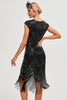 Load image into Gallery viewer, Sparkly Black Beaded Fringed 1920s Gatsby Dress