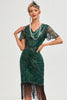 Load image into Gallery viewer, Sparkly Dark Green Beaded Fringed Cap Sleeves 1920s Gatsby Dress