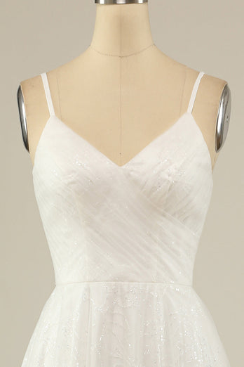 A Line Spaghetti Straps White Tulle Party Dress