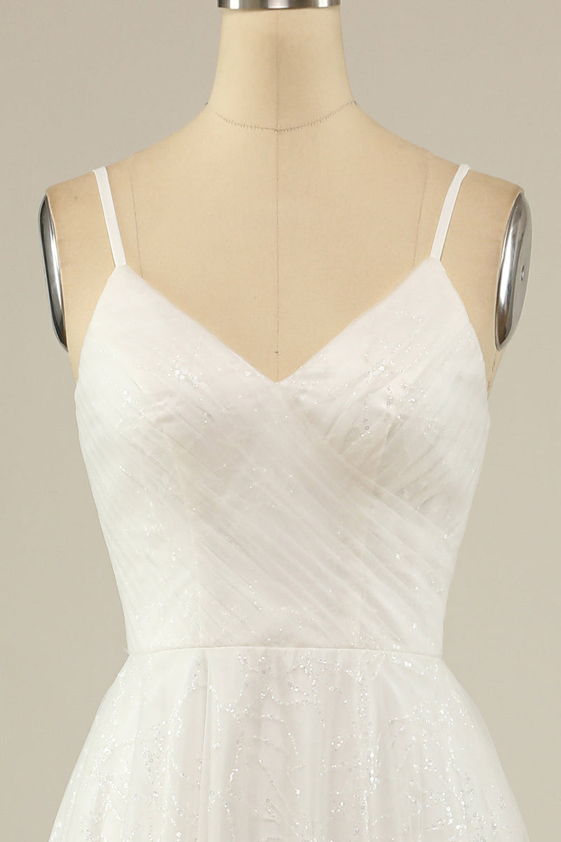 Load image into Gallery viewer, A Line Spaghetti Straps White Tulle Party Dress