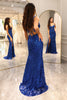 Load image into Gallery viewer, Sparkly Royal Blue Mermaid Long Corset Prom Dress With Slit